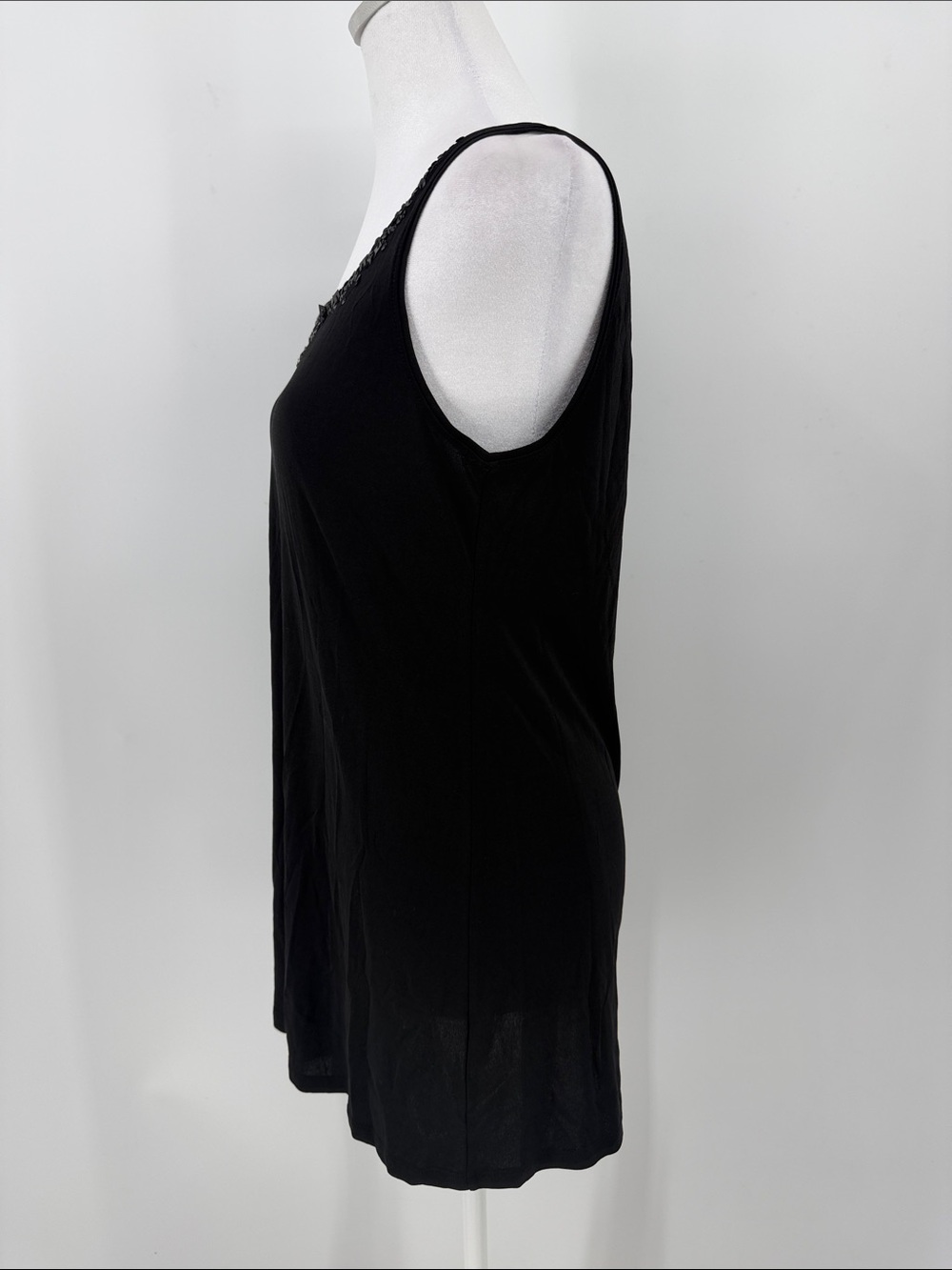 Eileen Fisher Black 100% Silk Sequin Embellished Tunic Tank Top Small - Picture 3 of 6